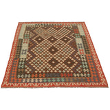 eCarpetGallery Flat-weave Kashkoli FW Brown, Red Wool Kilim - 6'1 x 8'4