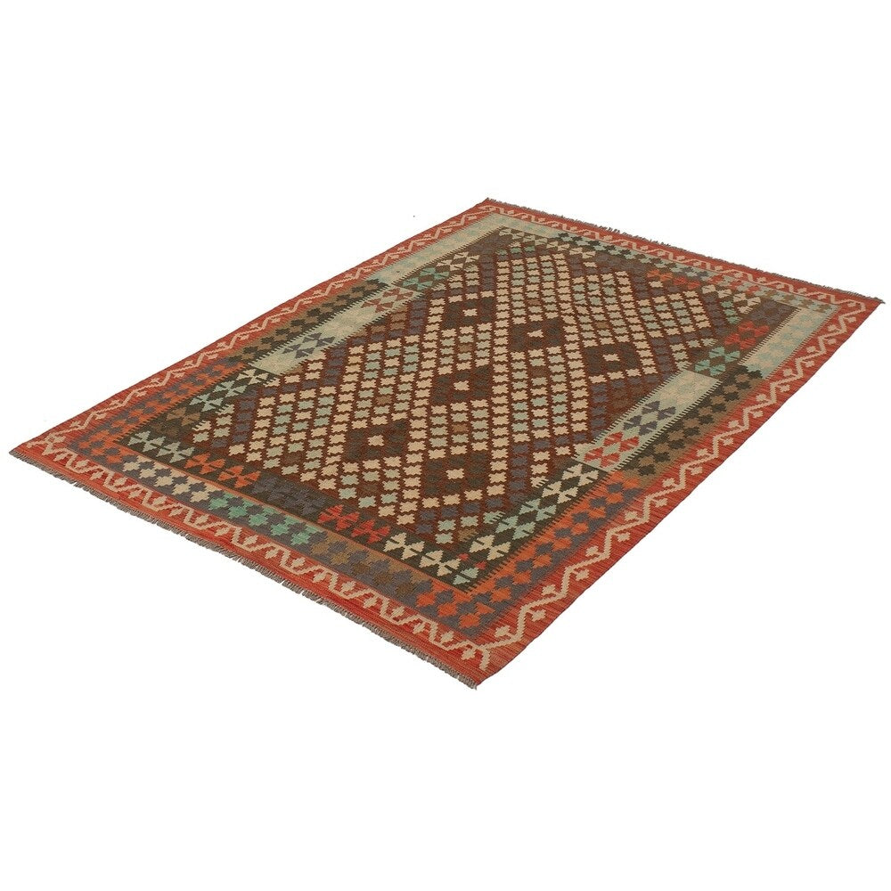 eCarpetGallery Flat-weave Kashkoli FW Brown, Red Wool Kilim - 6'1 x 8'4