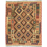 Flat-weave Kashkoli Burgundy, Gold Wool Kilim - 5'1 x 6'5/5'1" x 6'5"