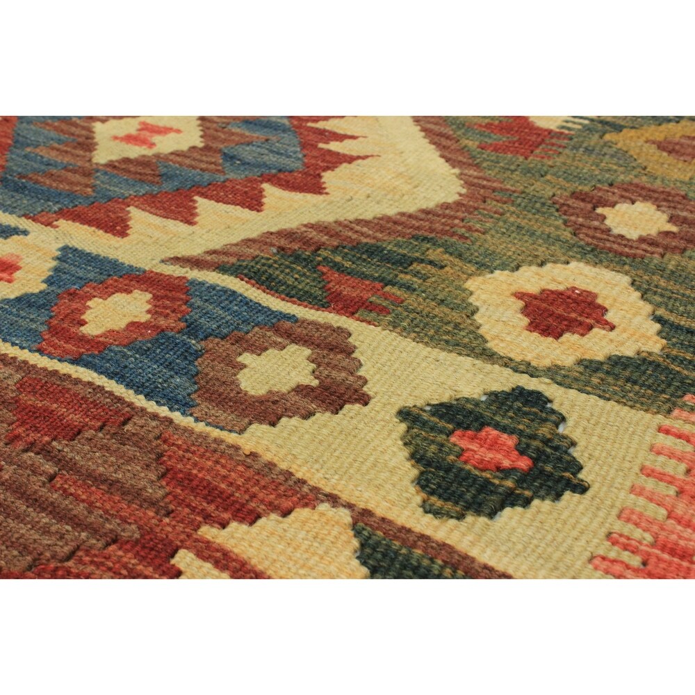Flat-weave Kashkoli Burgundy, Gold Wool Kilim - 5'1 x 6'5/5'1" x 6'5"