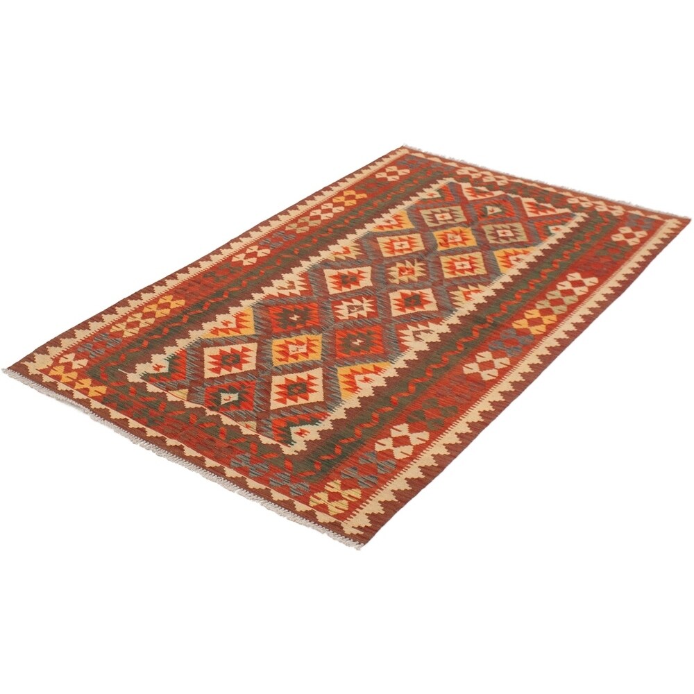 Flat-weave Kashkoli Red Wool Kilim - 5'3" x 8'7"/5'3 x 8'7