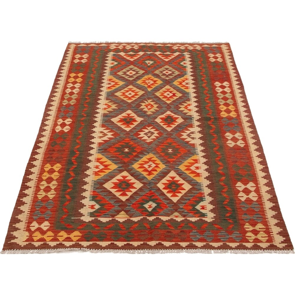 Flat-weave Kashkoli Red Wool Kilim - 5'3" x 8'7"/5'3 x 8'7
