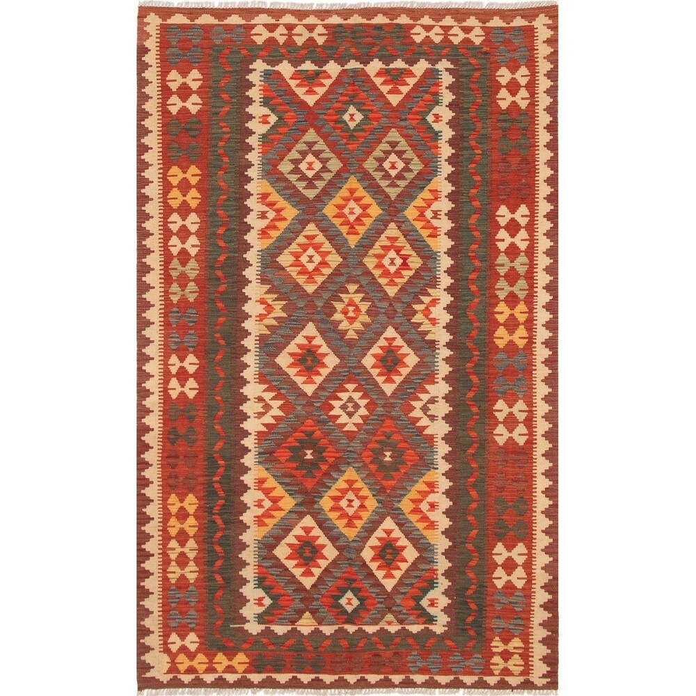 Flat-weave Kashkoli Red Wool Kilim - 5'3" x 8'7"/5'3 x 8'7