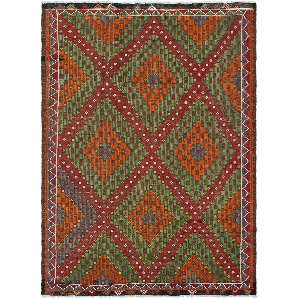 Flat-weave Kashkoli Olive, Red Wool Sumak - 6'0 x 8'6/6'0" x 8'6"