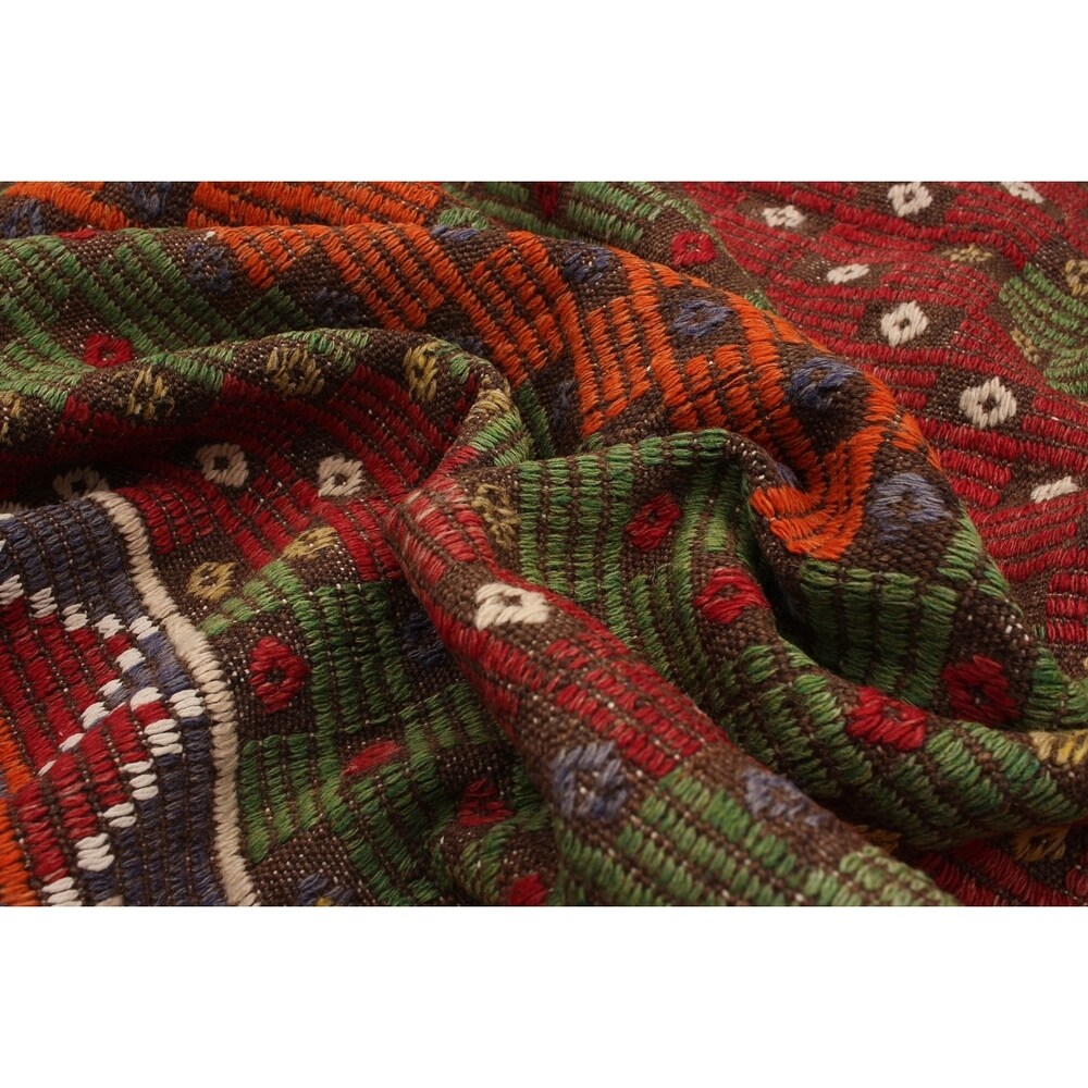 Flat-weave Kashkoli Olive, Red Wool Sumak - 6'0 x 8'6/6'0" x 8'6"