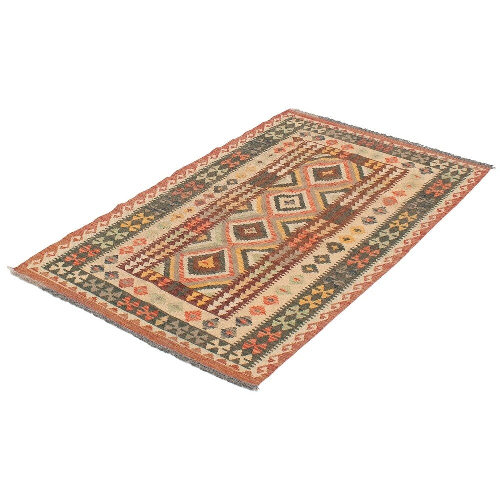 eCarpetGallery Flat-weave Kashkoli FW Red, Teal Wool Kilim - 4'7 x 6'4