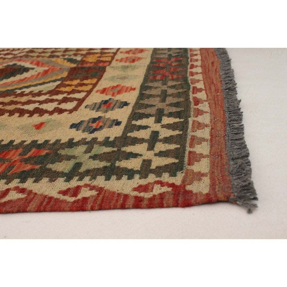 eCarpetGallery Flat-weave Kashkoli FW Red, Teal Wool Kilim - 4'7 x 6'4
