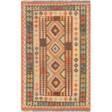 eCarpetGallery Flat-weave Kashkoli FW Red, Teal Wool Kilim - 4'7 x 6'4