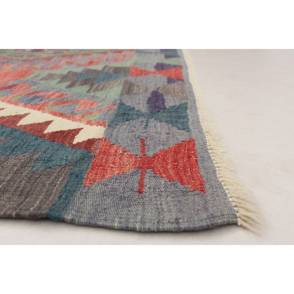 eCarpetGallery Flat-weave Sivas Light Green, Red Wool Kilim - 6'6 x 10'1