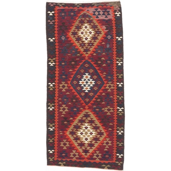 eCarpetGallery Flat-weave Varamin Dark Red Wool Kilim - 4'6 x 9'9