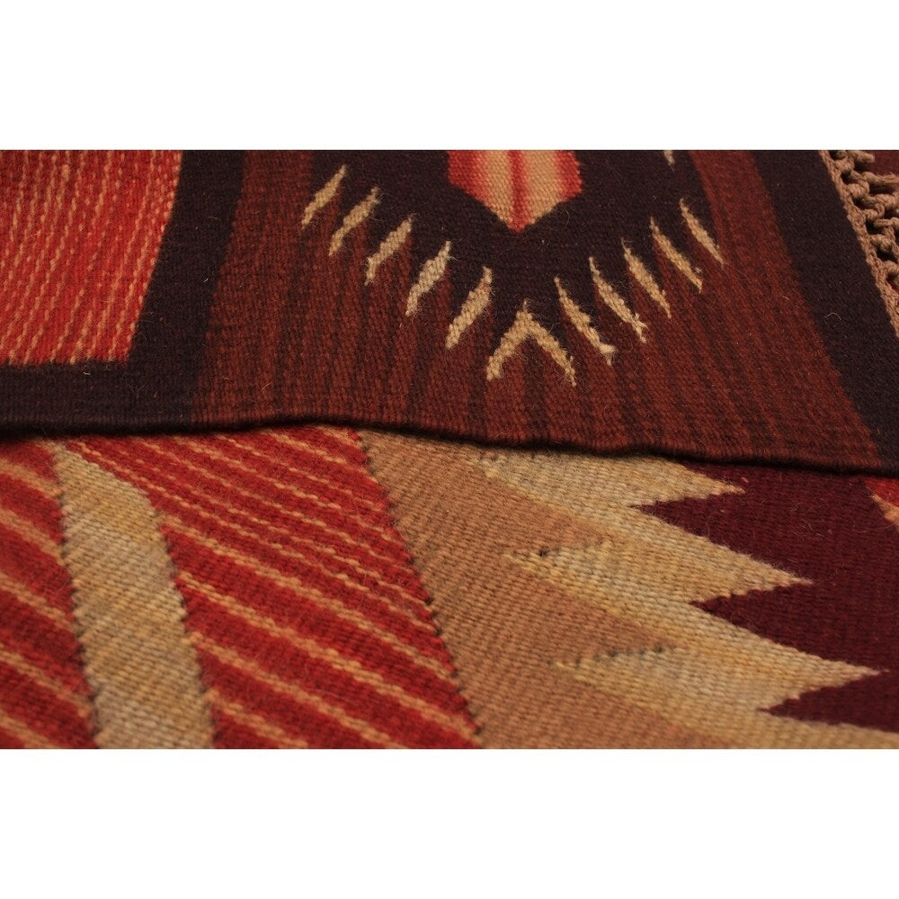 eCarpetGallery Flat-weave Yoruk Beige, Dark Red Wool Kilim - 6'6 x 9'8