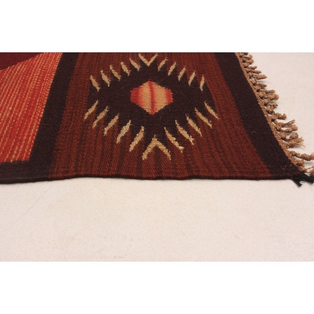 eCarpetGallery Flat-weave Yoruk Beige, Dark Red Wool Kilim - 6'6 x 9'8