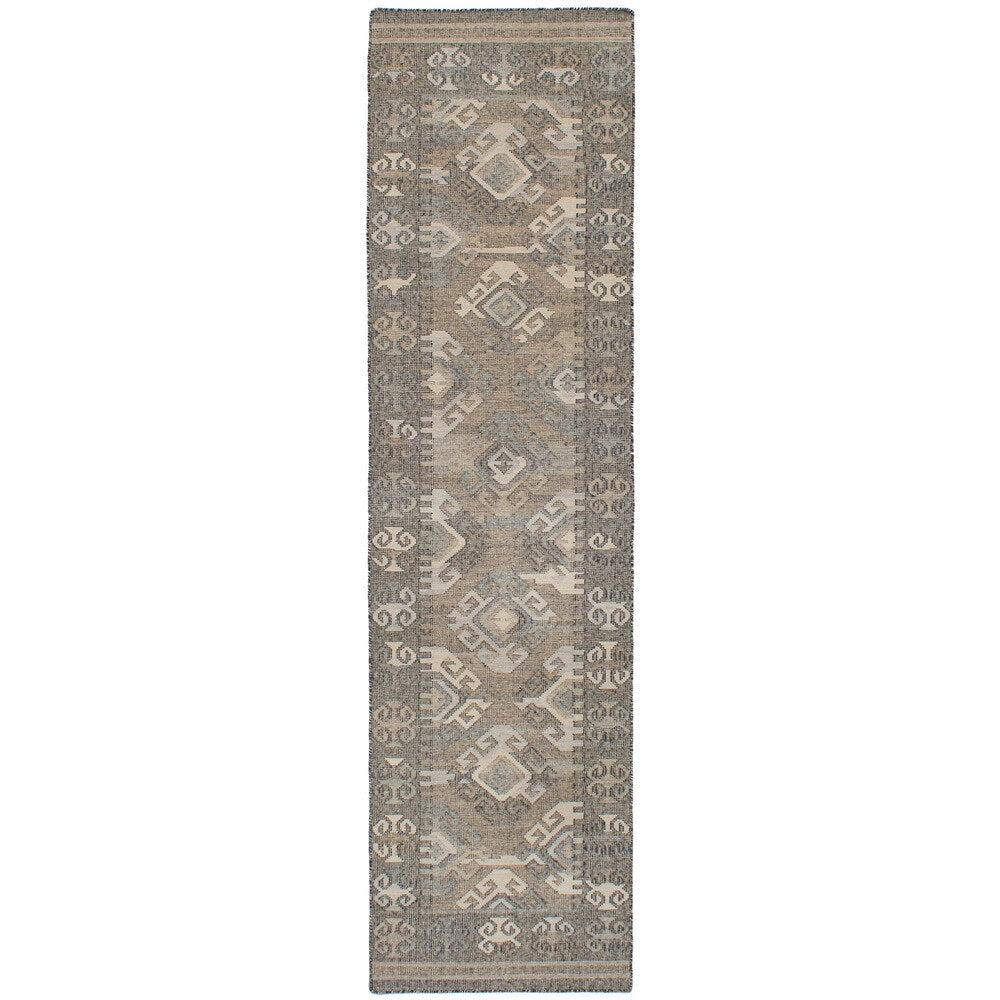eCarpetGallery Flatweave Kozak 17123 Grey/Black/Ivory Wool and Cotton Sumak Runner Rug (2'6 x 10'0) - 2'6" x 10'