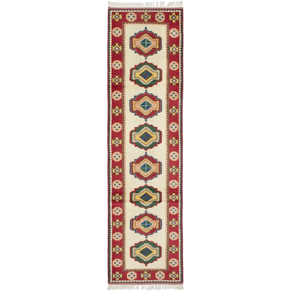 eCarpetGallery Hand-Knotted Antique Shiravan Cream, Red Wool Rug - 2'8 x 9'10