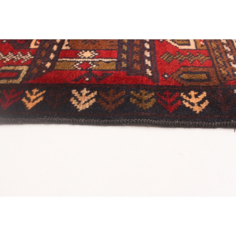 Hand-knotted Rizbaft Navy, Red Wool Rug - 3'4" x 9'1" Runner