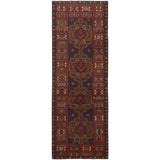 Hand-knotted Rizbaft Navy, Red Wool Rug - 3'4" x 9'1" Runner