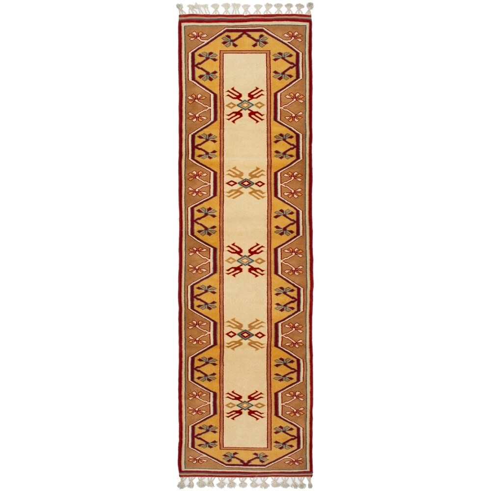 eCarpetGallery Hand-Knotted Ushak Cream, Tan Wool Rug - 2'9 x 9'6