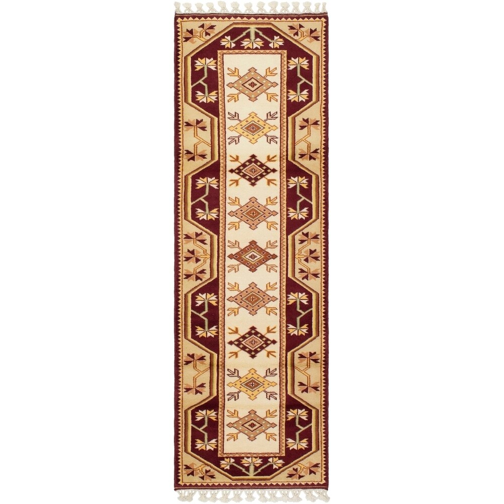 eCarpetGallery Hand-Knotted Ushak Dark Red Wool Rug - 2'7 x 8'2