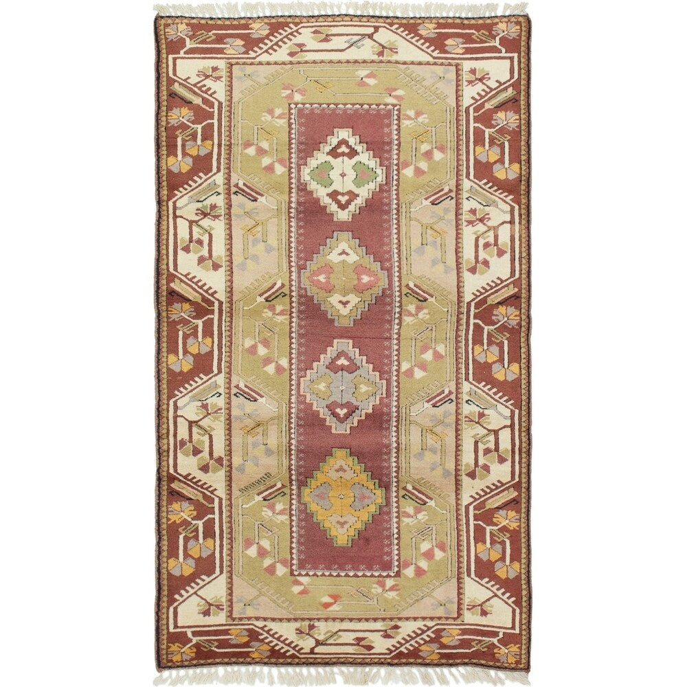 eCarpetGallery Hand-Knotted Ushak Khaki Wool Rug - 3'11 x 7'1