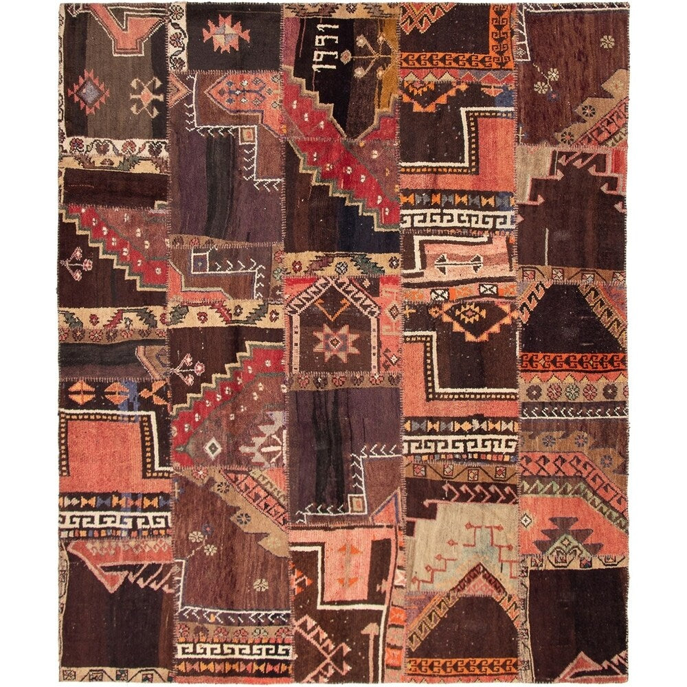 eCarpetGallery Hand-Knotted Vintage Anatolia Patch Dark Brown Wool Rug - 8'7 x 10'3