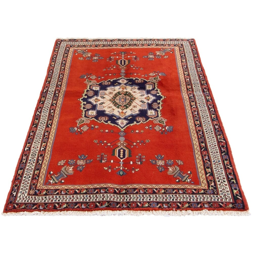 Hand-knotted Afshar Red Wool Rug - 4'4" x 6'3"/4'4 x 6'3