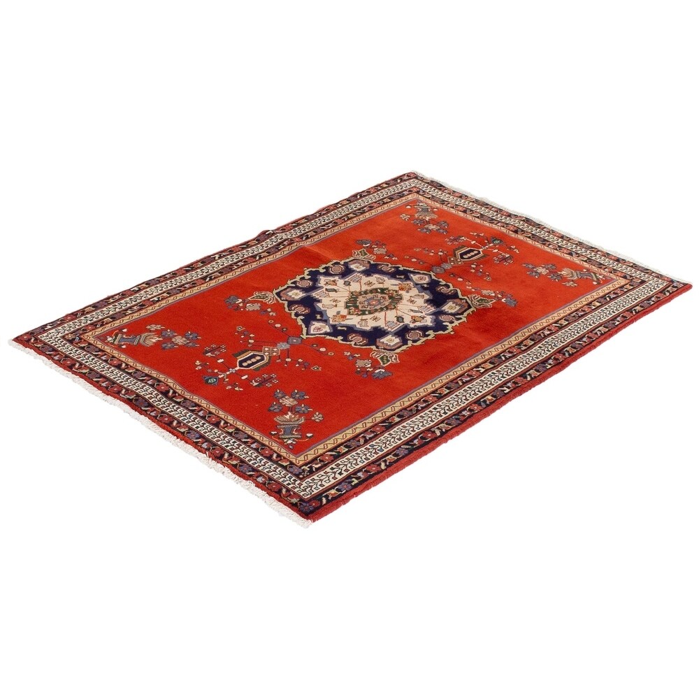 Hand-knotted Afshar Red Wool Rug - 4'4" x 6'3"/4'4 x 6'3