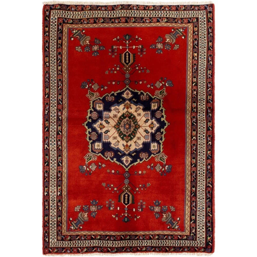 Hand-knotted Afshar Red Wool Rug - 4'4" x 6'3"/4'4 x 6'3