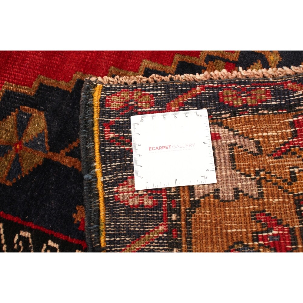 Hand-knotted Anatolian Vintage Red Wool Rug ECARPETGALLERY - 3'10 x 7'7