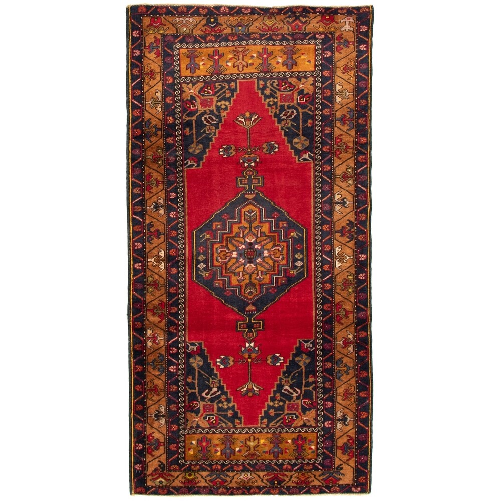 Hand-knotted Anatolian Vintage Red Wool Rug ECARPETGALLERY - 3'10 x 7'
