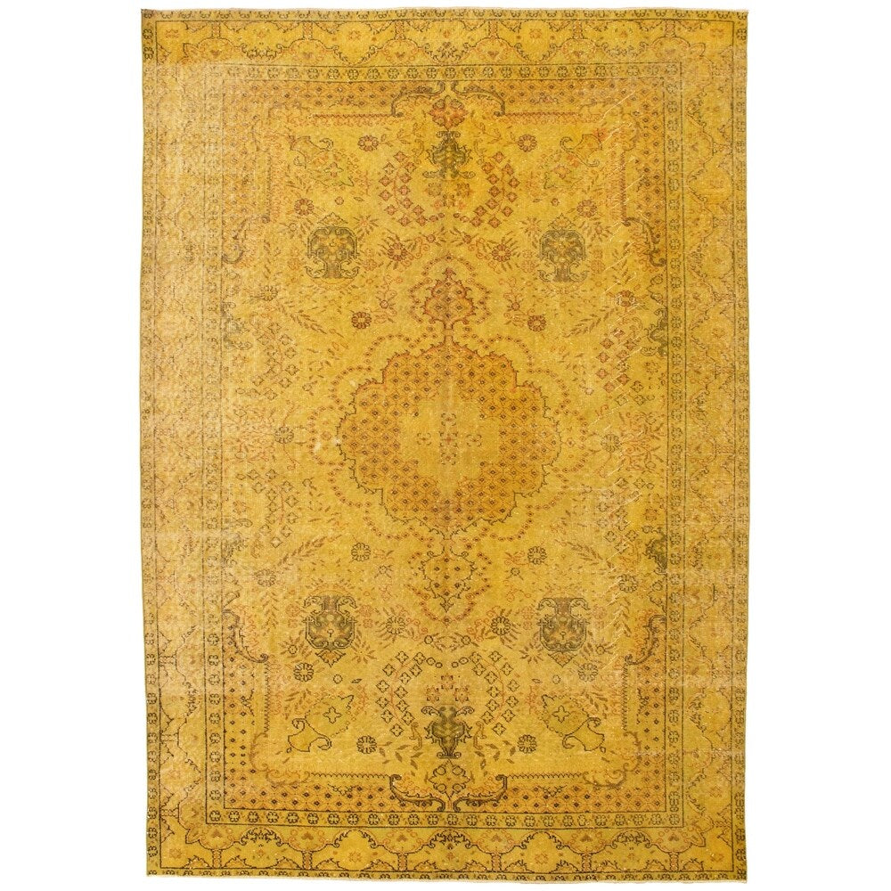Hand-knotted Antalya Vintage Olive Wool Rug - 6'11 x 10'2
