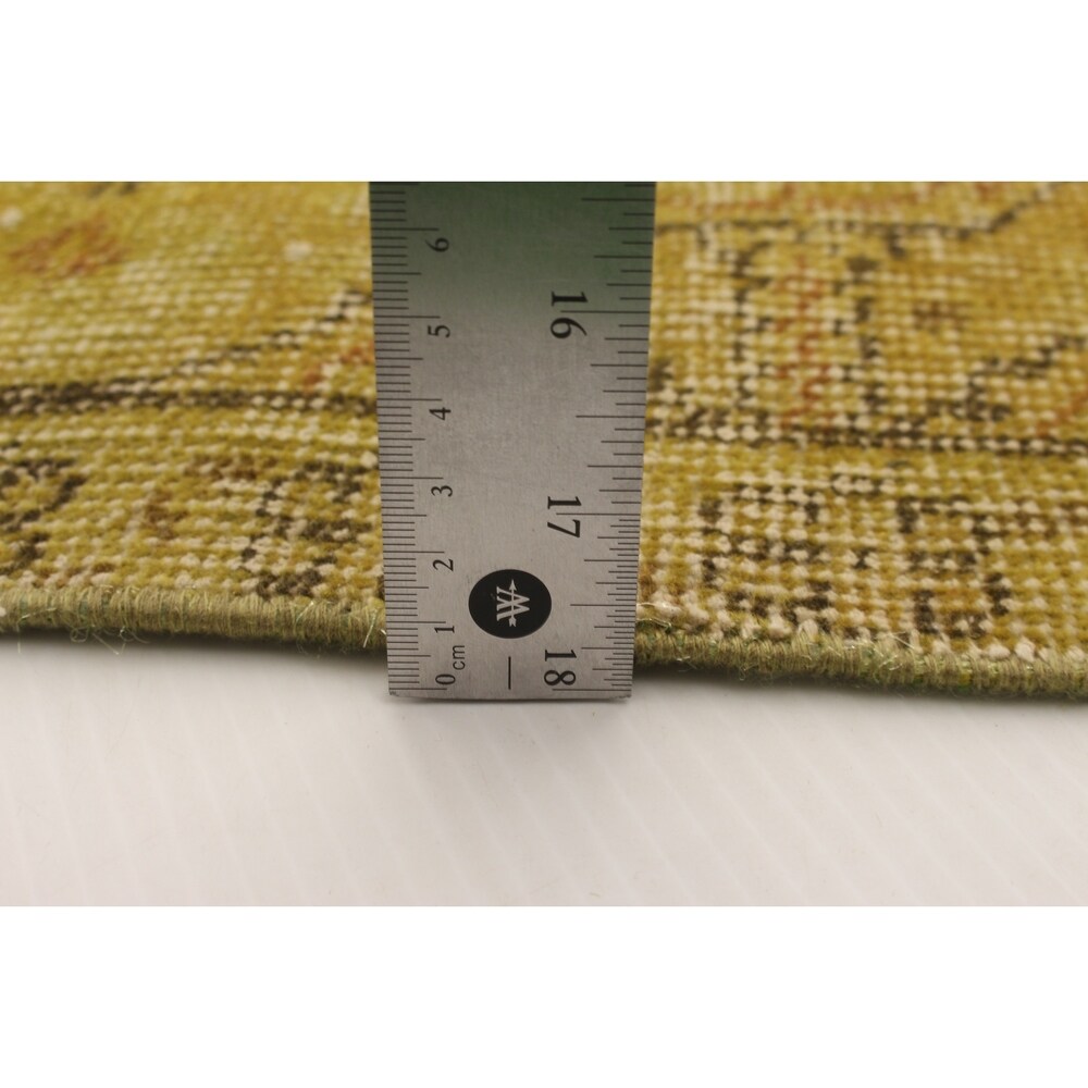 Hand-knotted Antalya Vintage Olive Wool Rug - 6'11 x 10'2