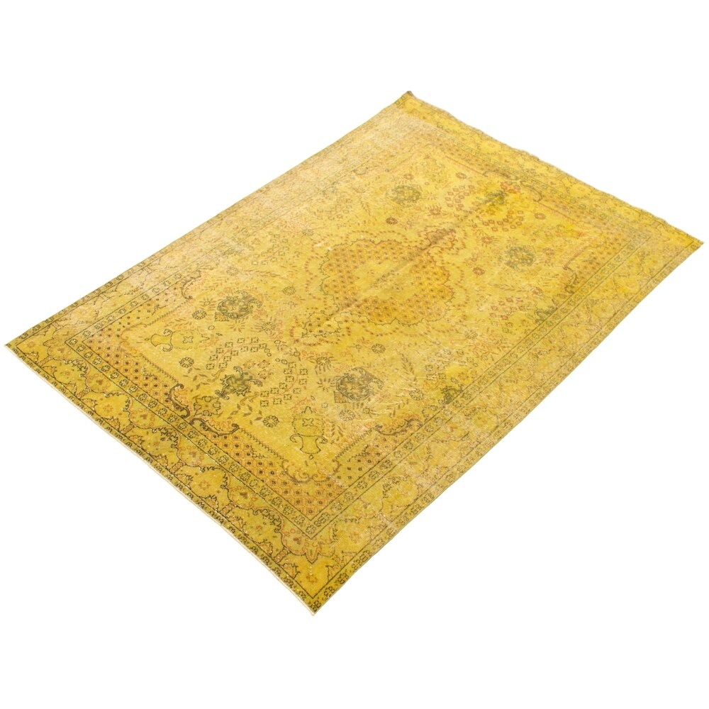 Hand-knotted Antalya Vintage Olive Wool Rug - 6'11 x 10'2