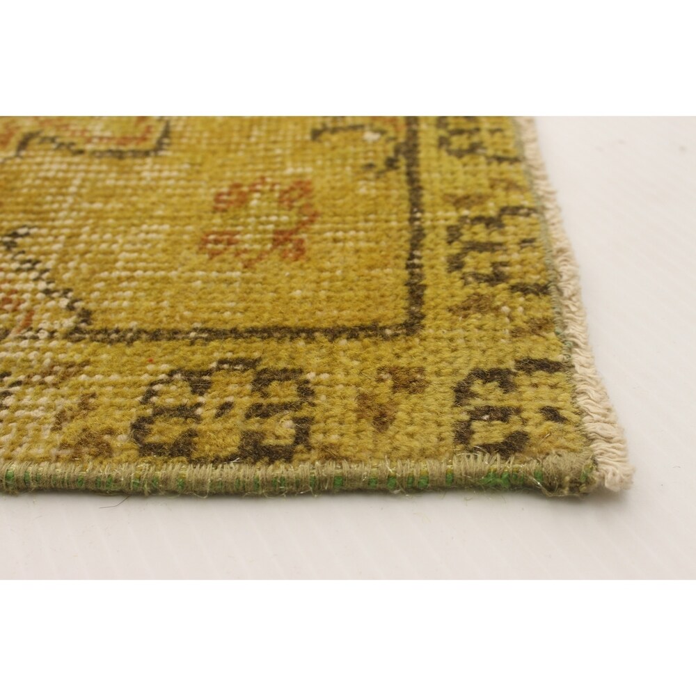 Hand-knotted Antalya Vintage Olive Wool Rug - 6'11 x 10'2