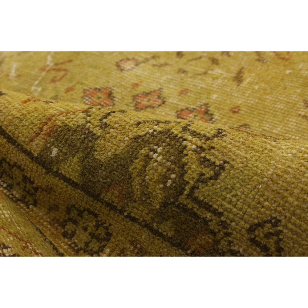 Hand-knotted Antalya Vintage Olive Wool Rug - 6'11 x 10'2