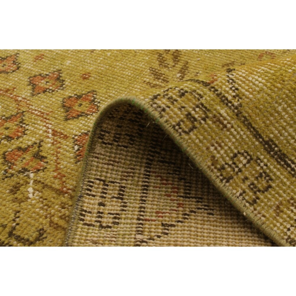Hand-knotted Antalya Vintage Olive Wool Rug - 6'11 x 10'2