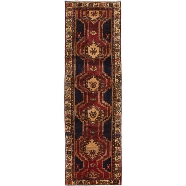 eCarpetGallery Hand-knotted Ardabil Dark Red Wool Rug - 3'0 x 10'1
