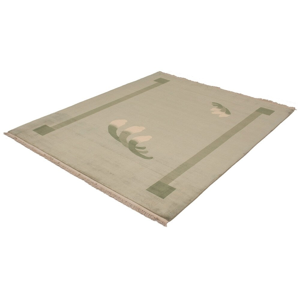 eCarpetGallery Hand-knotted Aubousson Light Green Wool Rug - 8'1 x 9'11