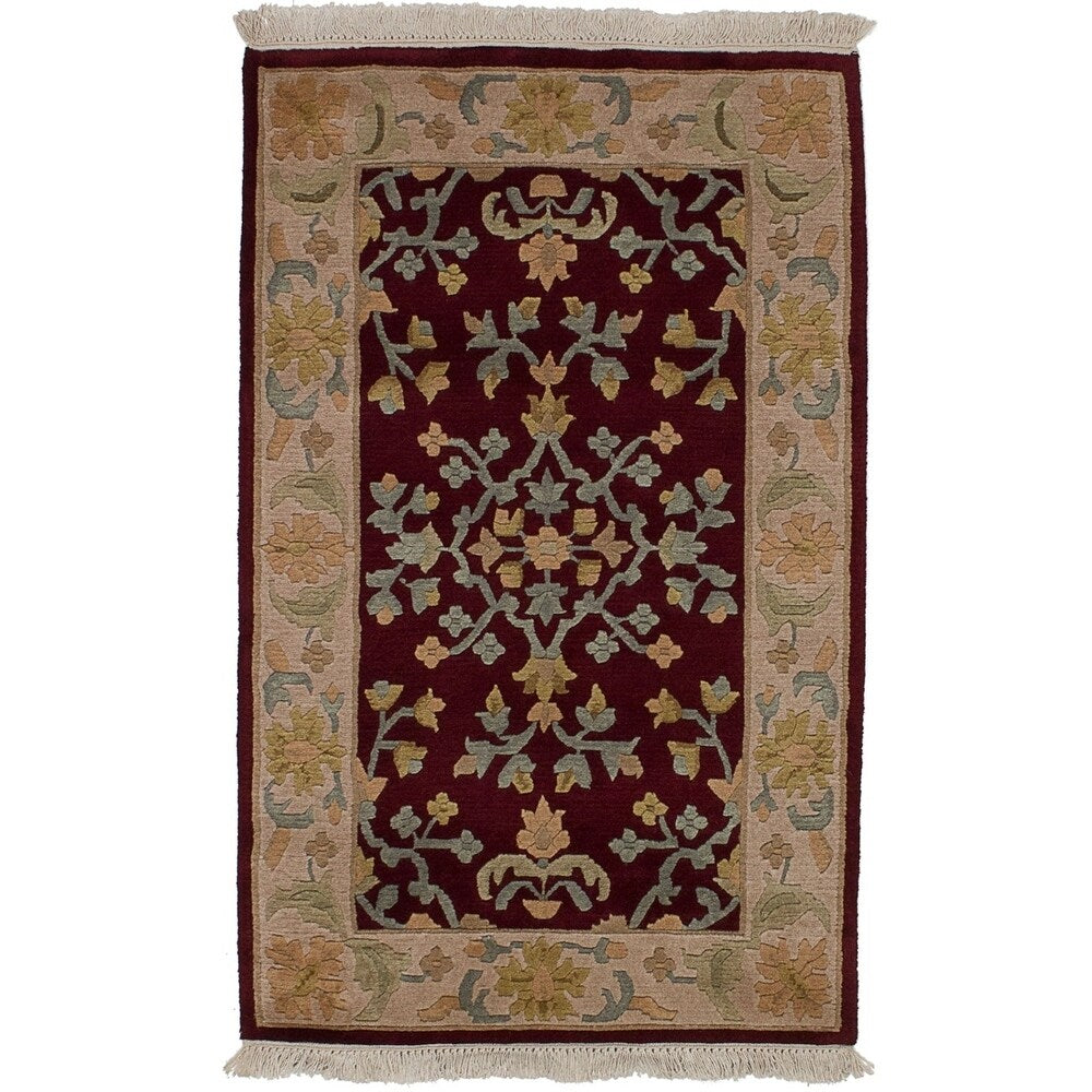 eCarpetGallery Hand-knotted Aurora Dark Burgundy Wool Rug - 3'0 x 5'0