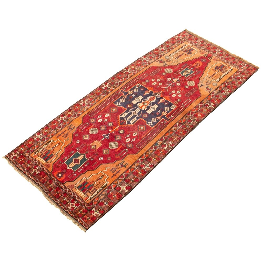 Hand-knotted Authentic Turkish Red Wool Rug - 3'10" x 9'1"