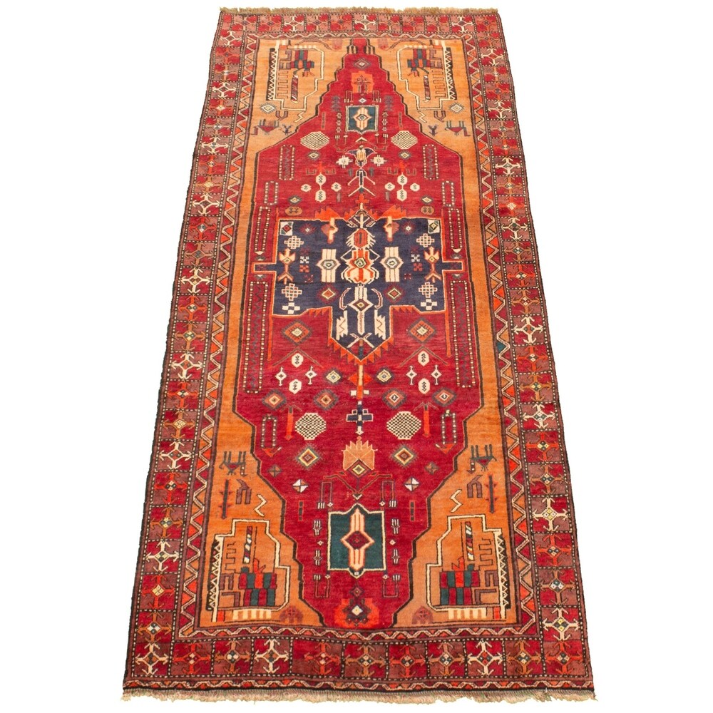 Hand-knotted Authentic Turkish Red Wool Rug - 3'10" x 9'1"