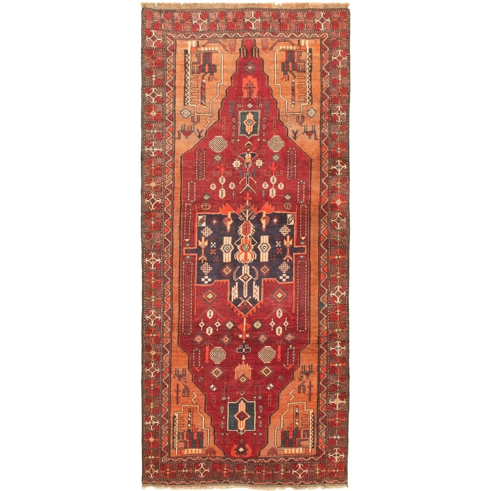 Hand-knotted Authentic Turkish Red Wool Rug - 3'10" x 9'1"