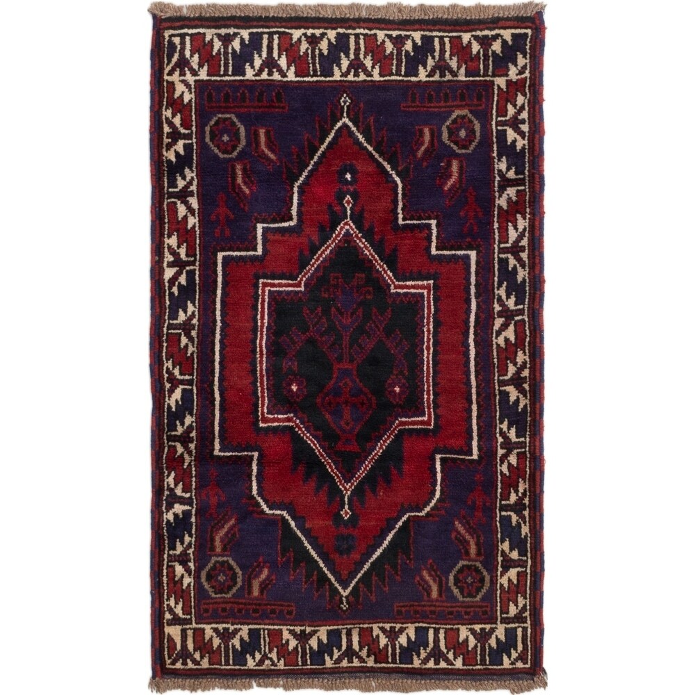 eCarpetGallery Hand-knotted Baluch Dark Blue, Red Wool Rug - 2'10 x 4'9