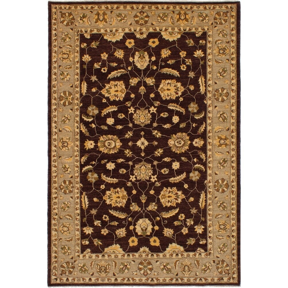 eCarpetGallery Hand-knotted Chobi Finest Dark Brown Wool Rug - 6'6 x 9'7