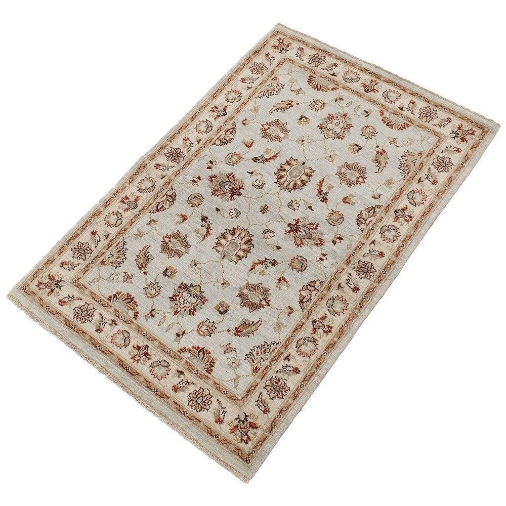 eCarpetGallery Hand-knotted Chobi Twisted Cream Wool Rug - 4'1 x 6'4