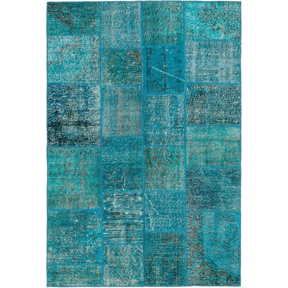 eCarpetGallery Hand-knotted Color Transition Patch Turquoise Wool Rug - 4'7 x 6'5
