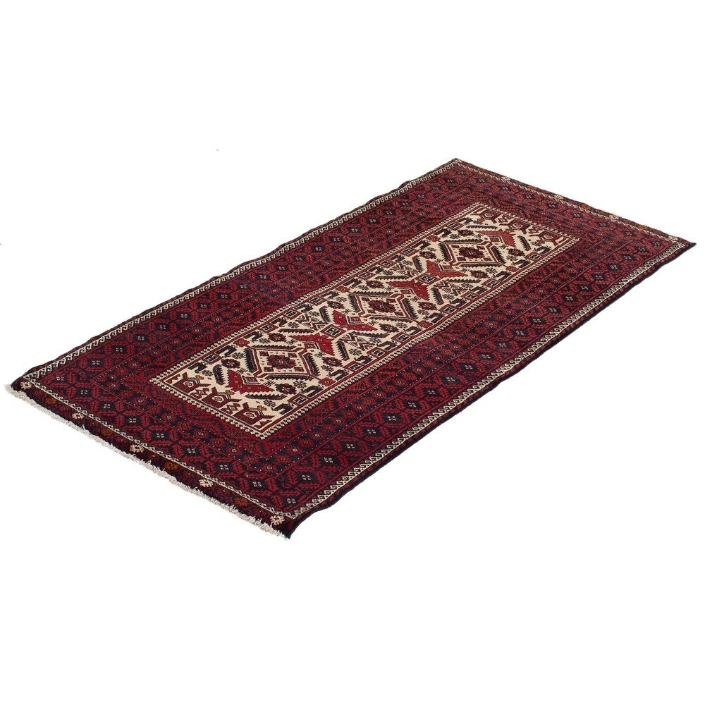 eCarpetGallery Hand-knotted Finest Baluch Cream, Red Wool Rug - 3'5 x 6'11