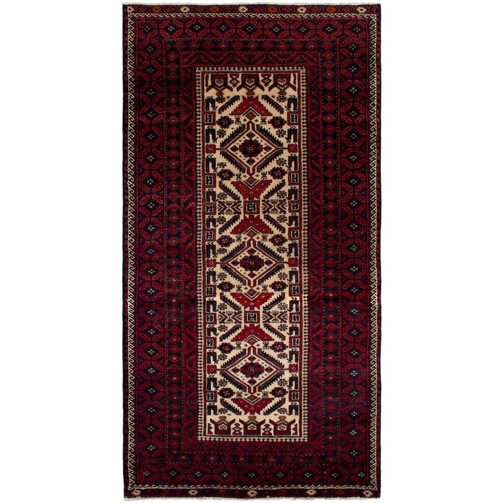 eCarpetGallery Hand-knotted Finest Baluch Cream, Red Wool Rug - 3'5 x 6'11