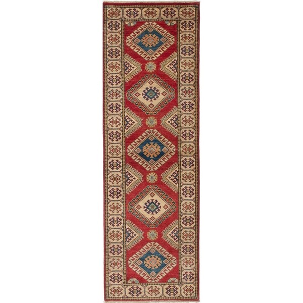 eCarpetGallery Hand-knotted Finest Gazni Cream, Dark Burgundy Wool Rug - 2'9 x 8'9