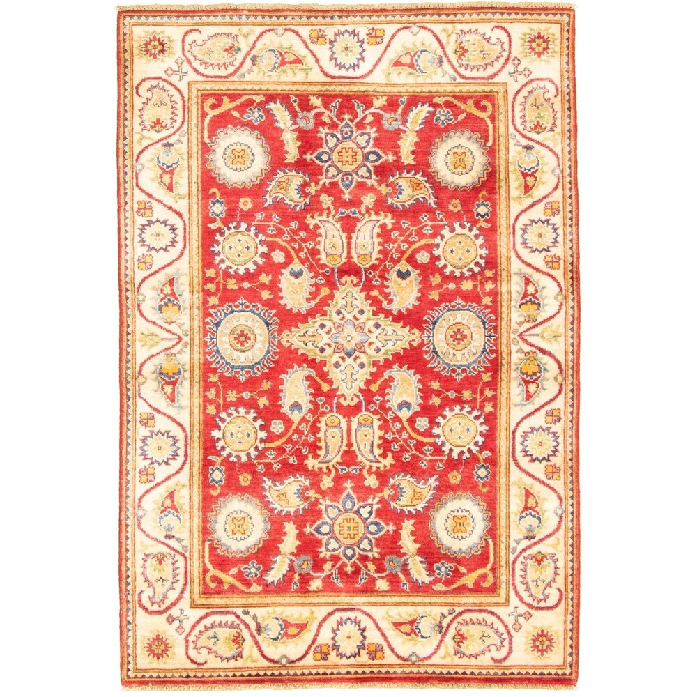 Hand-knotted Finest Gazni Red Wool Rug - 3'11" x 6'0"/3'11 x 6'0