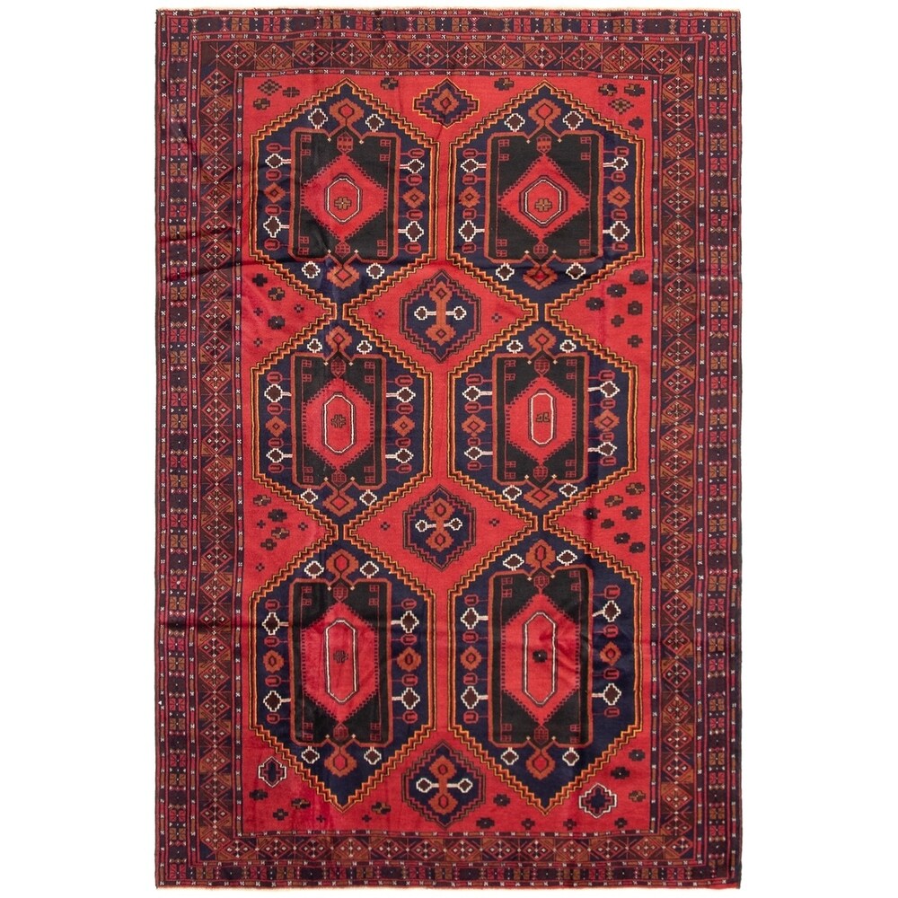 eCarpetGallery Hand-knotted Finest Rizbaft Red Wool Rug - 6'8 x 10'1